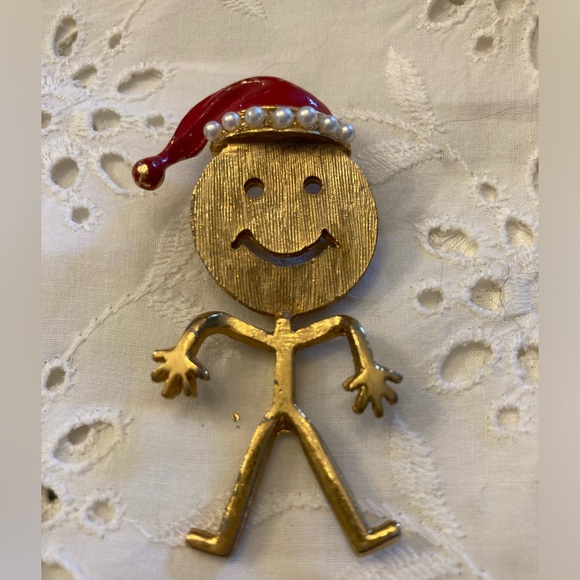 Vintage SMILEY FACE Santa Brooch Pin 1960’s 2 1/2” So cute! - Picture 3 of 4